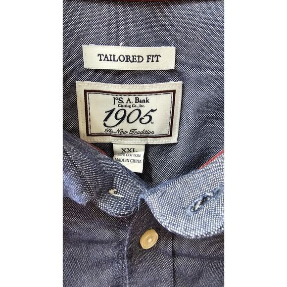 JoS A Bank 1905 Men's Denim Dress Shirt 100% Cotton Button Long‎ Sleeve 2X XXL - Picture 2 of 2